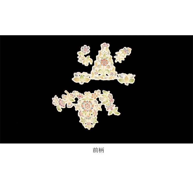 正絹 塩瀬染め九寸名古屋帯 黒地 更紗文様 【送料無料！】名古屋帯 