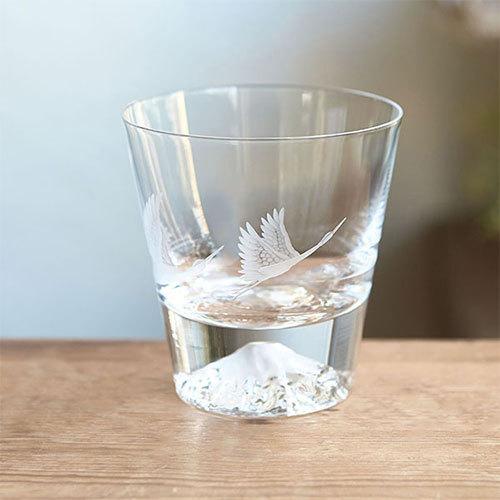 富士山グラス（ロックグラス/親子鶴） 田島硝子製造 正規品 ギフト 木