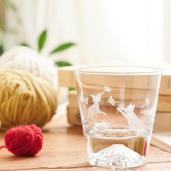 富士山グラス (ロックグラス/猫・蝶) 田島硝子製造 正規品 ギフト 木