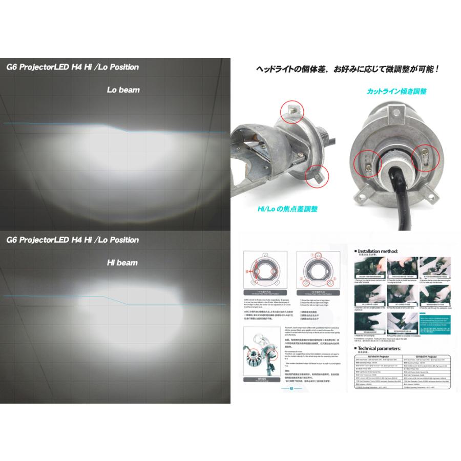 車検対応 G6 プロジェクター LED バルブ H4 Hi/Lo 12V 5500K IP65 1灯