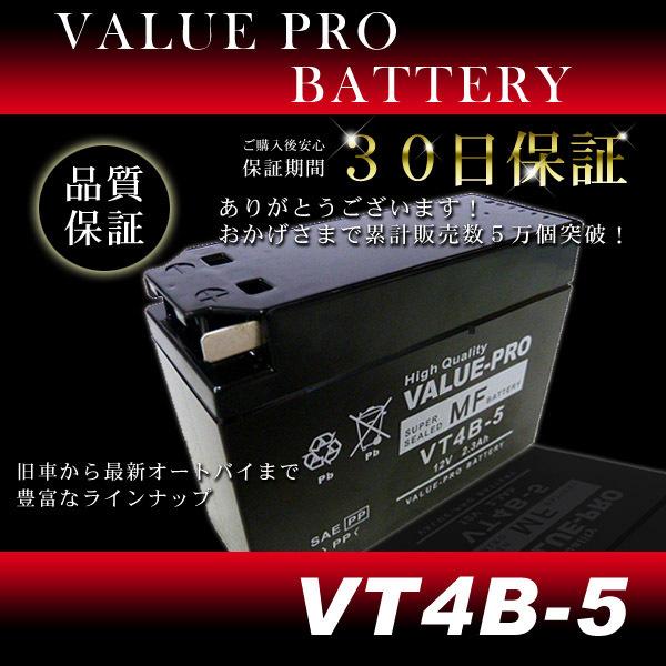 拡張バッテリーとレッツゴーイーブイ VT4B-5 充電済バッテリー ValuePro / 互換 GT4B-5 レッツ レッツ