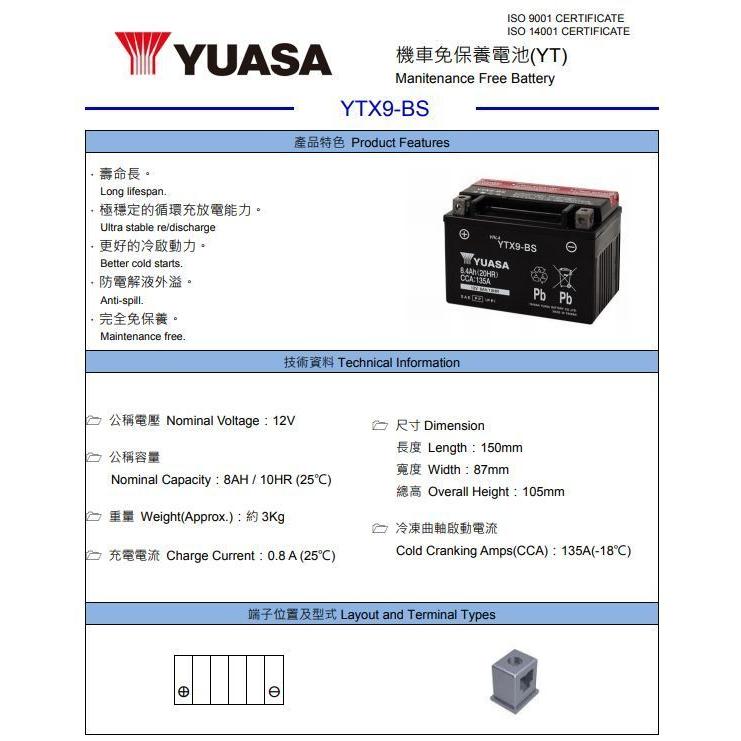 台湾ユアサバッテリー YUASA YTX9-BS / AGMバッテリー Z750S Z1000