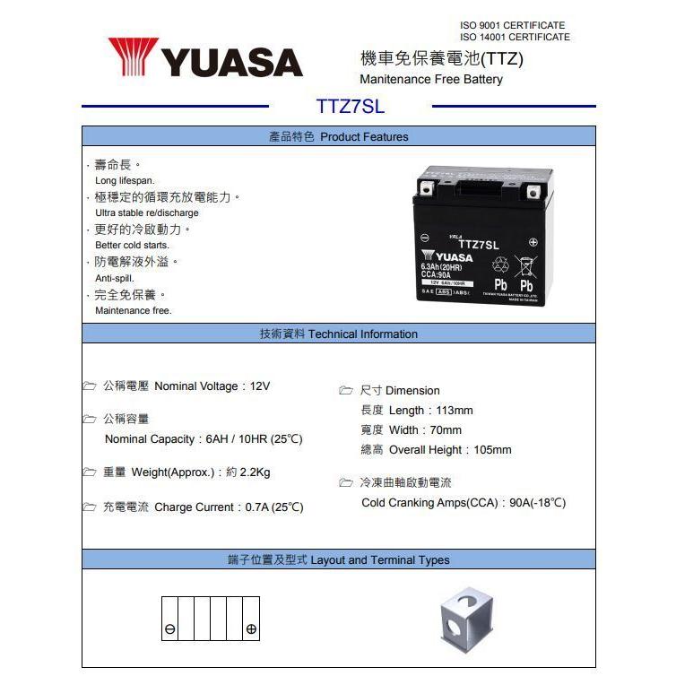 台湾ユアサバッテリー YUASA TTZ7SL / AGMバッテリー 互換 YTZ7S