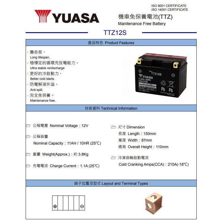 台湾ユアサバッテリー YUASA TTZ12S / AGMバッテリー 互換 YTZ12S