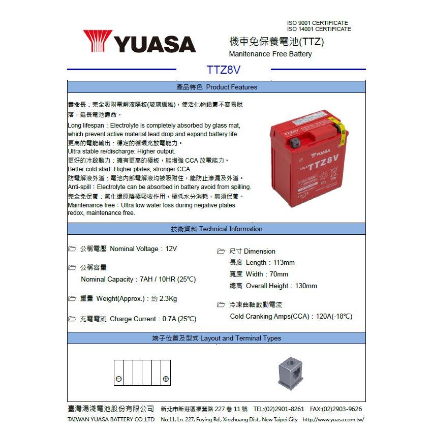 台湾ユアサバッテリー YUASA TTZ8V / AGMバッテリー 互換 YTZ8V GTZ8V