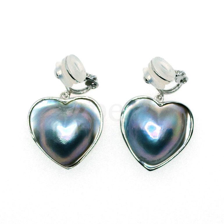 ハートシェイプ heart マベパール クリップ式ぶら下がり SVイヤリング 