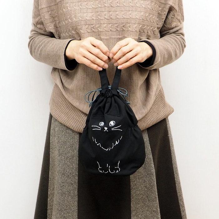 メーカー公式 即出荷 キャット ブラック バッグ 巾着 かわいい トートバッグ レディース ミニバッグ ポーチ 巾着袋 小物入れ 巾着バッグ M Ile 0014 インテリアカンパニー Discoversvg Com