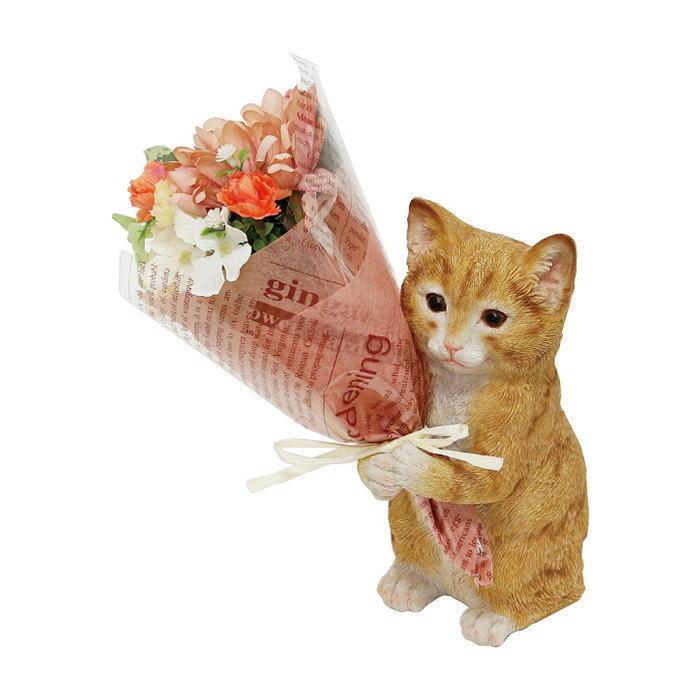 ねこ 母の日 プレゼント ギフト ブーケ 花束 造花 植物 観葉植物 オブジェ 置物 猫 ネコ かわいい CTミニョンブーケ 4208673-01 丸和貿易（Yahoo!・ガーデニングとおしゃれ雑貨のピッチ）