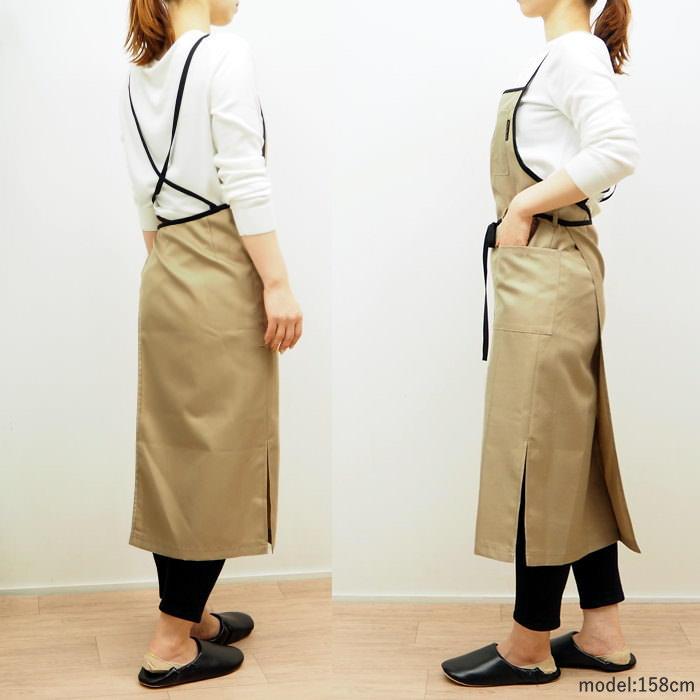 【まとめ買い】エプロン カフェ風 撥水加工 簡単着用 ロングタイプ ５枚セット エプロン おしゃれ ロング 保育士 レディース 黒 撥水加工 無地