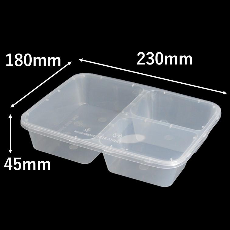 テイクアウト容器 汁漏れに強い PP四角 弁当容器 仕切り 3分割 1200ml