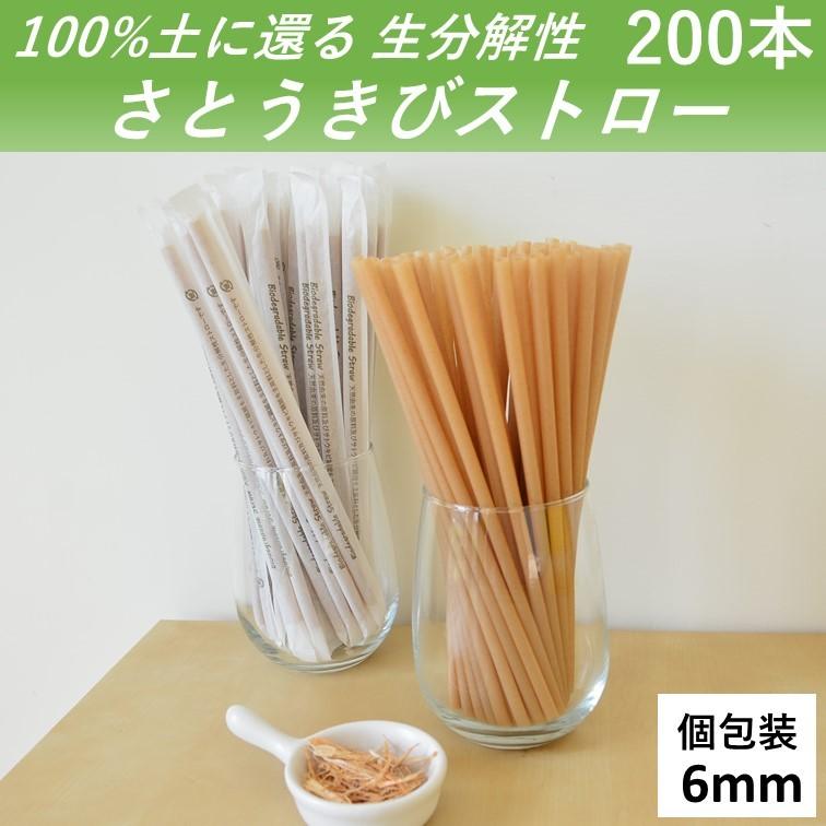 ストロー 生分解性 さとうきびストロー 6mm 200本 エコストロー 紙製