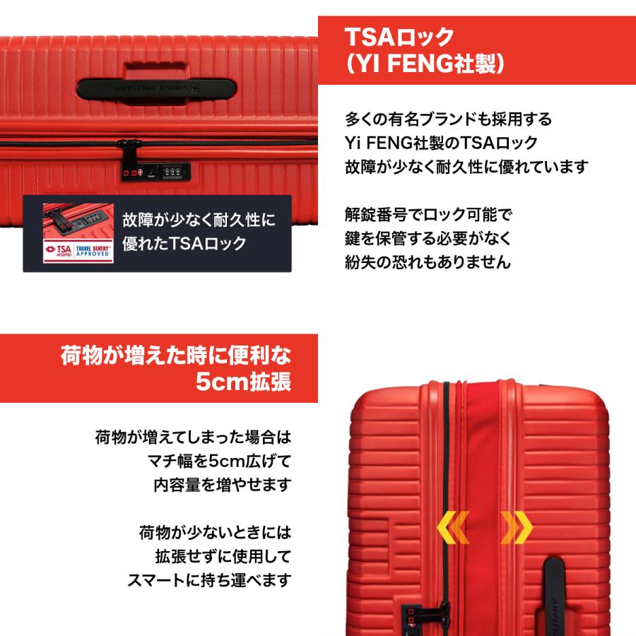 スーツケース Lサイズ 1週間以上 キャリーケース スイスミリタリー 赤 カバー付 TSAロック コロリス SM-HB926-TR｜e-plaisir-shop｜07