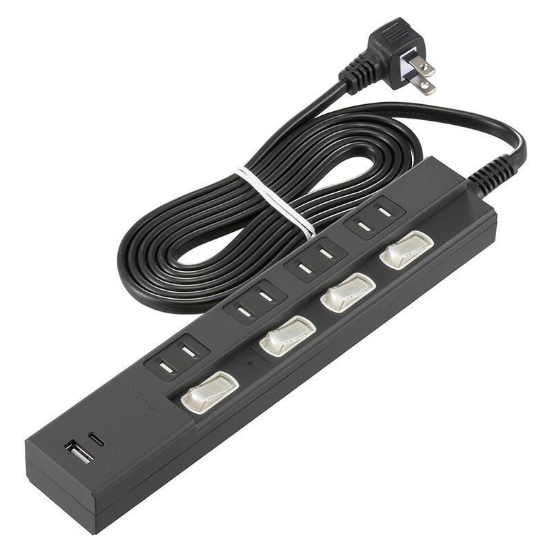 OHM（オーム電機） 電源タップ 4個口 個別スイッチ 雷ガード PD対応