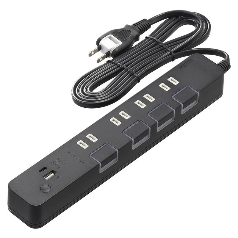 OHM（オーム電機） 電源タップ 4個口節電タップ USBポート付き 2m｜HS