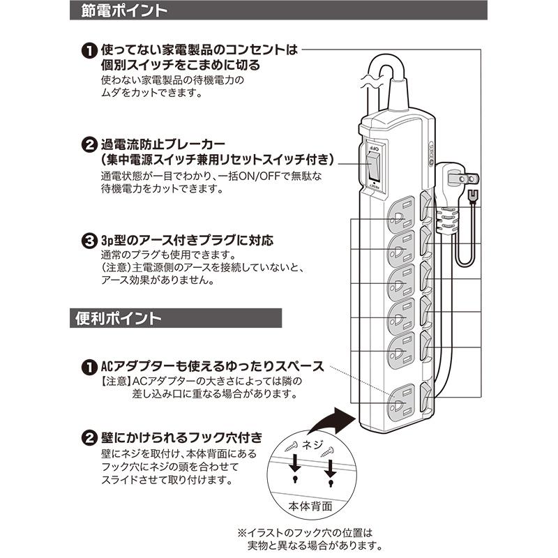 電源タップ 3ピンアース端子対応 雷ガード 6個口 1 8m ブレーカー付 Hs T1259w 00 1259 Ohm オーム電機 00 1259 E プライス 通販 Yahoo ショッピング