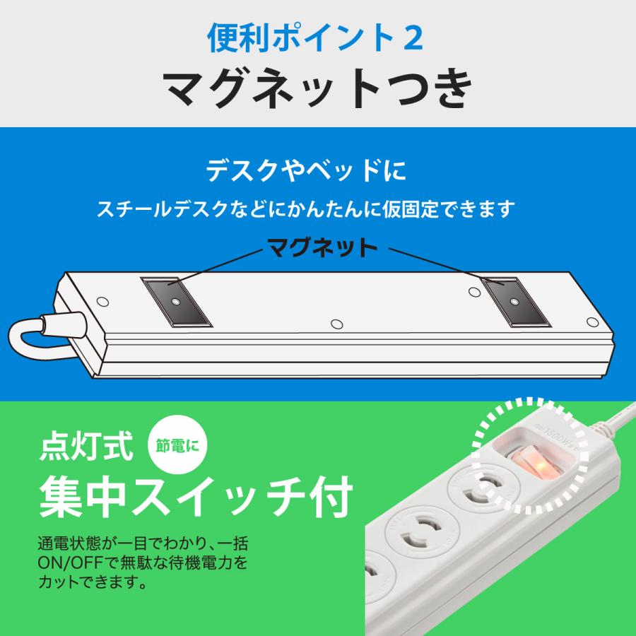 OHM（オーム電機） 電源タップ 抜け止めOAタップ 2ピンプラグ対応 雷