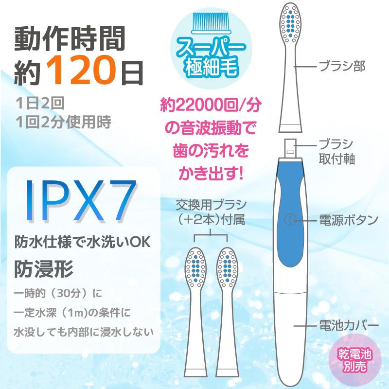 Iberis 電動ハブラシ 音波歯ブラシ ブルー 乾電池式 HB-C22AK-A 00