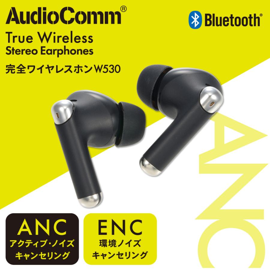 AudioComm ANC完全ワイヤレスホン ブラック｜HP-W530N 03-2264 オーム