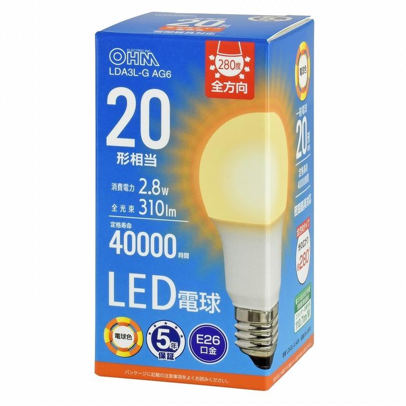 OHM（オーム電機） LED電球 E26 20形相当 電球色｜LDA3L-G AG6 06-3669