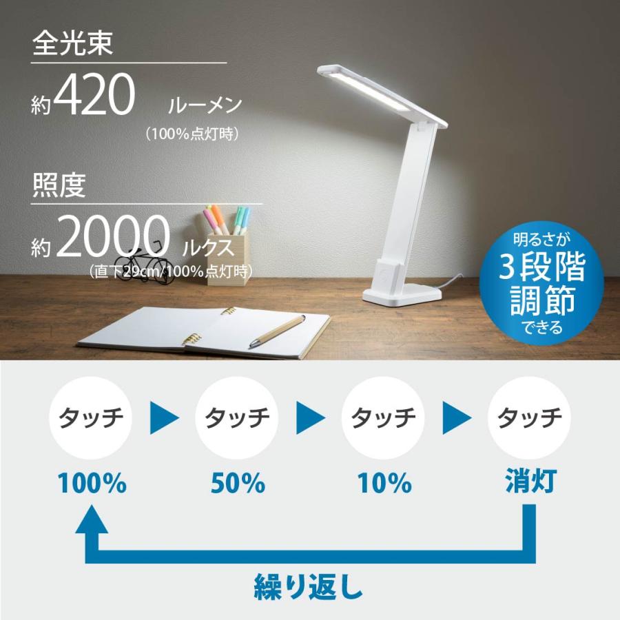 OHM デスクライト LEDデスクランプ 折りたたみ式｜DS-LS20USB-W