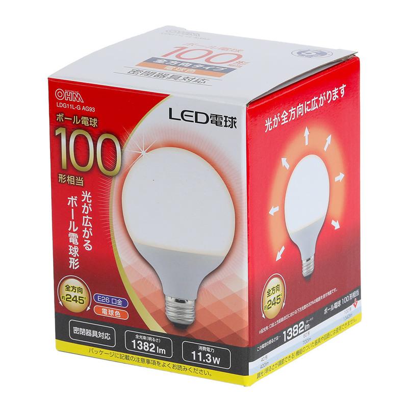LED電球 ボール電球形 E26 100形相当 電球色｜LDG11L-G AG93 06-4299 オーム電機