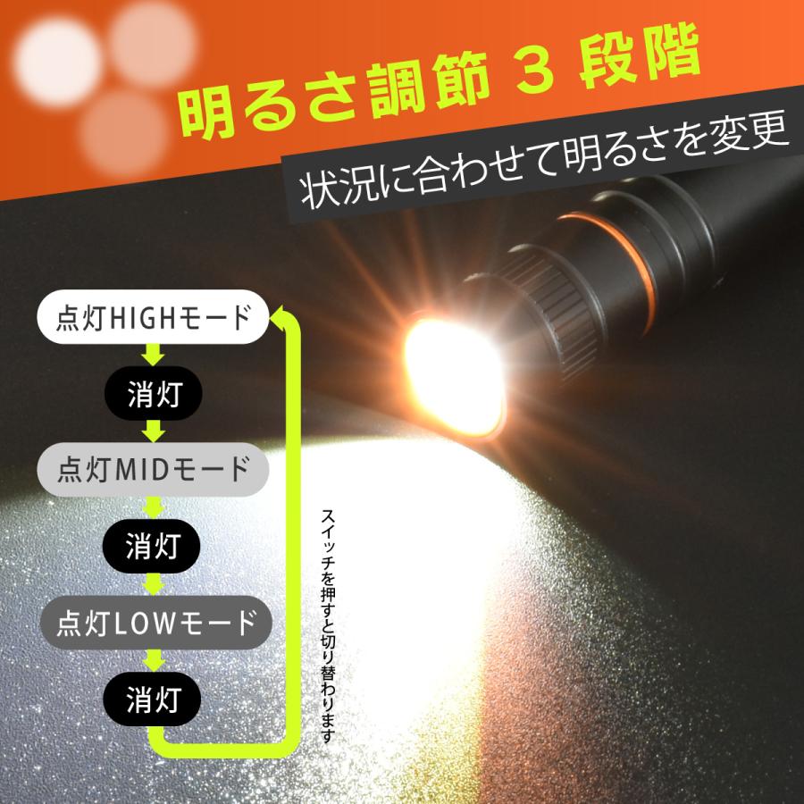 懐中電灯 USB充電式LEDズームペンライト｜LHC-R300ZL-K 08-1392 オーム