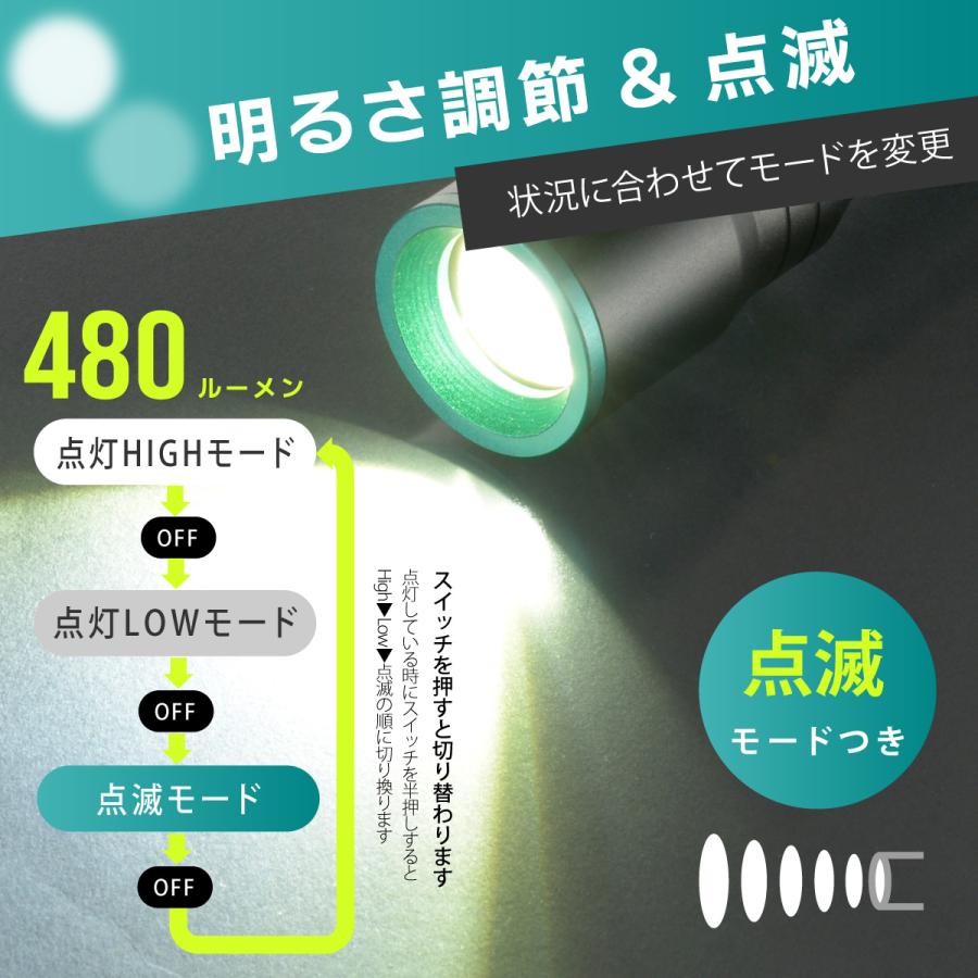 懐中電灯 充電式LEDライト 480ルーメン スマホに充電できる｜LH-C48B5