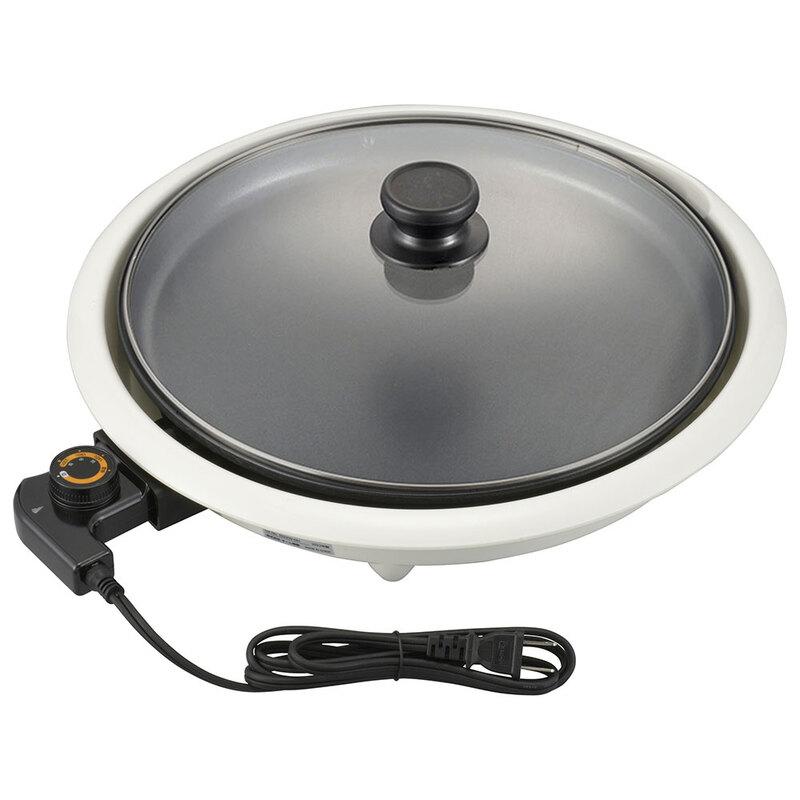 OHM（オーム電機） ホットプレート 大型 丸形 フッ素加工 白 ホワイト