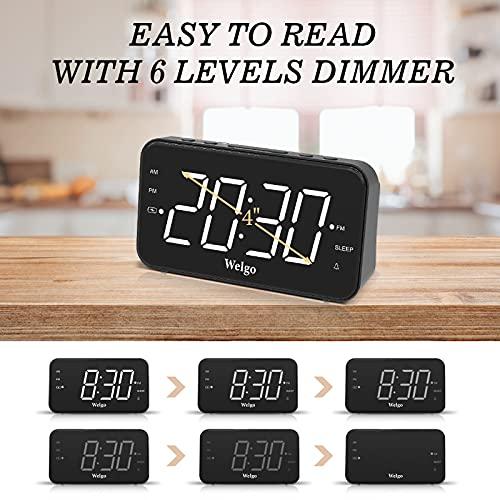 Welgo 充電式ポータブルFMラジオ目覚まし時計 睡眠タイマー付き 電池式目覚まし時計 調光機能付き デュアルアラ Welgo