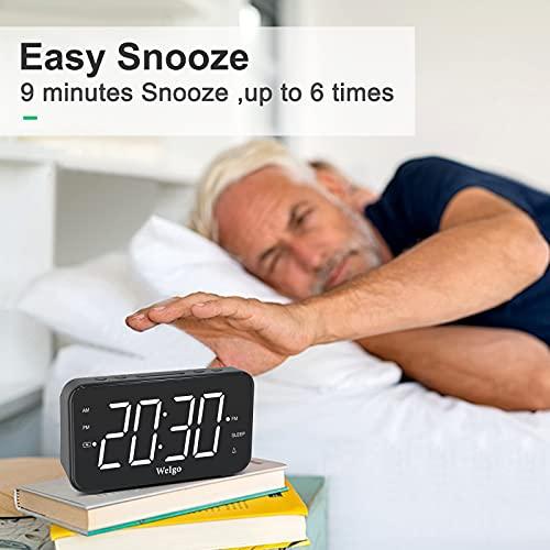 Welgo 充電式ポータブルFMラジオ目覚まし時計 睡眠タイマー付き 電池式目覚まし時計 調光機能付き デュアルアラ Welgo