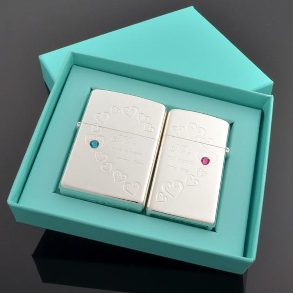 ZIPPOペア＃200 #1600 ハートフルペア 銀ミラー HFPR-ASP スワロ付 ジッポーライター |  | 01