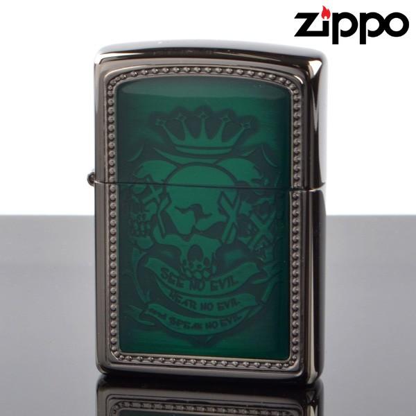 fukashiro ZIPPO ジッポライター 1201s400 NO_EVIL フレームグリーン ブラックニッケルエッチング プレート