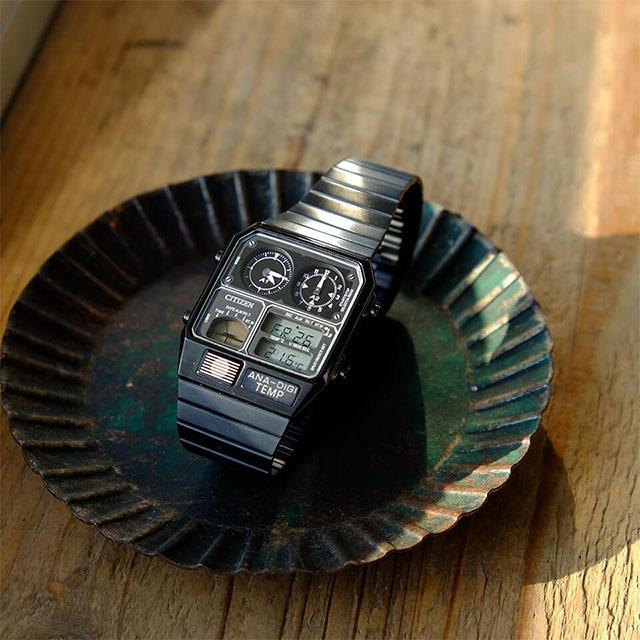 CITIZEN シチズン RECORD LABEL レコードレーベル JG2105-93E 復刻 スクエア アナデジ 温度計 ブラック | CITIZEN | 03