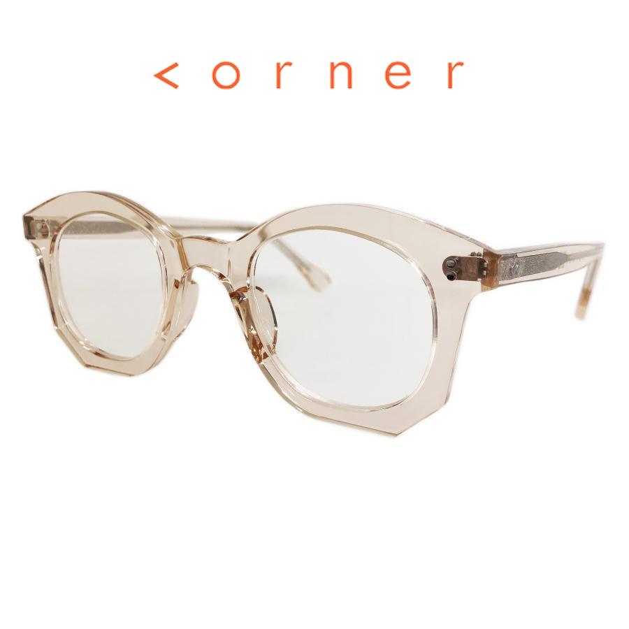 corner コーナー Drop ドラ Col.5 Fresh Rose ローズ系クリア / Clear Flat Lenses 4mm厚 ボストン メガネ 正規取扱店 | corner