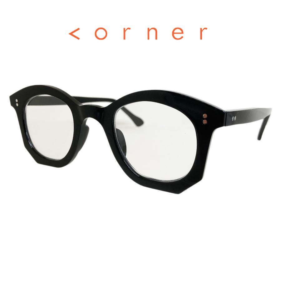 corner コーナー Drop ドラ Col.0 Black 黒 / Clear Flat Lenses 4mm厚 ボストン メガネ 正規取扱店 | corner