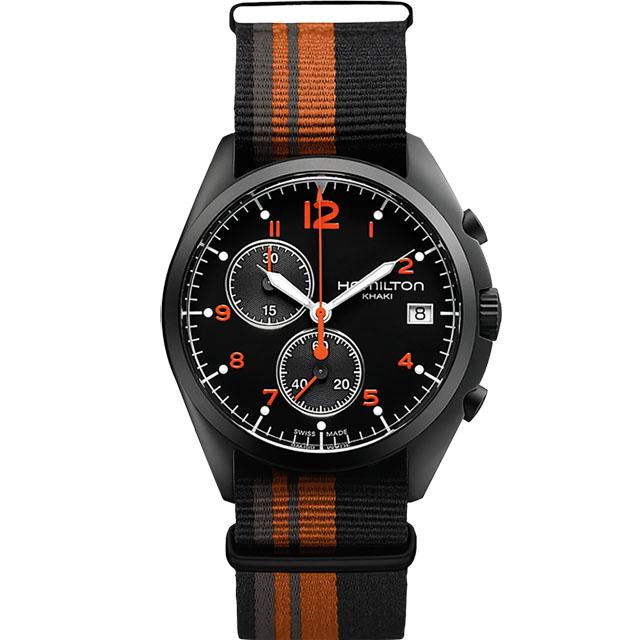【特価】HAMILTON ハミルトン H76582933 カーキ アビエーション パイロット パイオニア クロノ クオーツ ブラック×オレンジ | HAMILTON