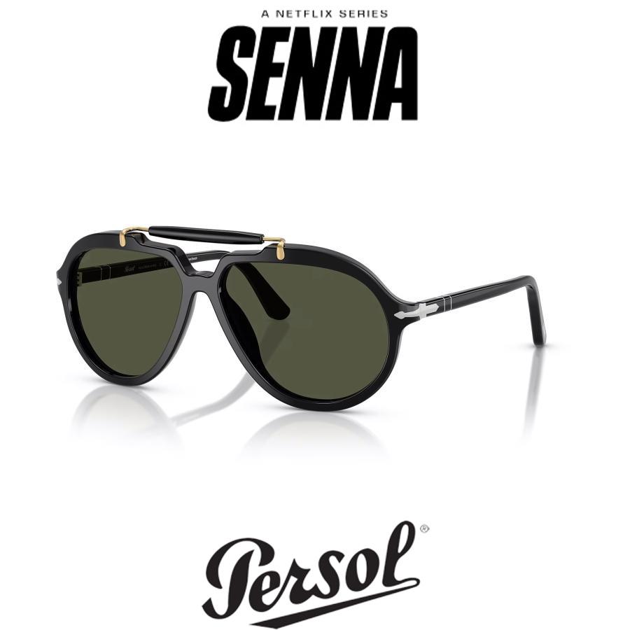 Persol ペルソール 0202S Col.95/31(Black/Green) Netflix「SENNA」コラボレーションモデル ガラスレンズ ティアドロップ サングラス 正規輸入品 | persol