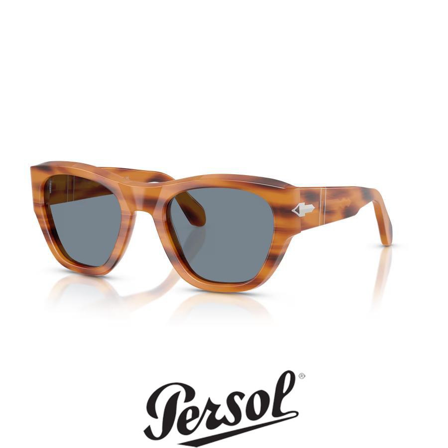 Persol ペルソール 0054S Col.960/56 Striped Brown(フレーム)/Light Blue(レンズ) セルフレーム ウェリントンタイプ イタリア製 サングラス 正規輸入品 | persol