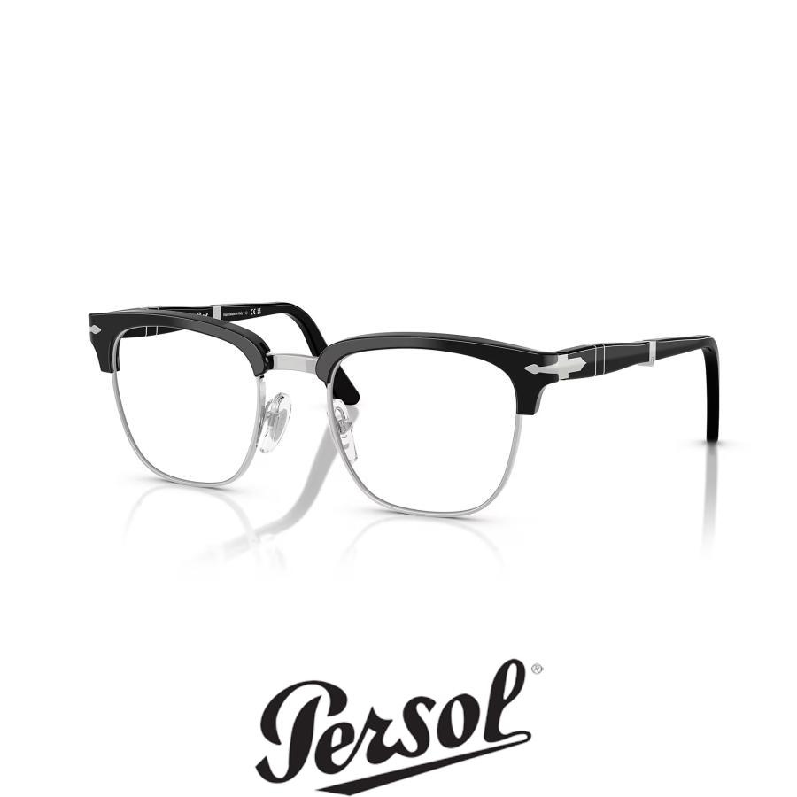 Persol ペルソール 3375V Col.95 黒×シルバー 折りたたみ式 ウェリントンタイプ サーモントブロー メガネ 正規輸入品 | persol