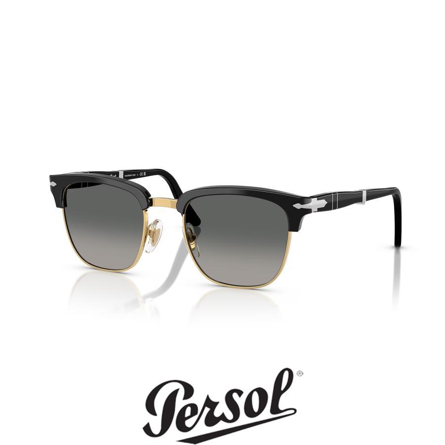 Persol ペルソール 3375S Col.122571 黒×ゴールド(レンズ:グラデーショングレー) 折りたたみ式 ウェリントンタイプ サーモントブロー サングラス 正規輸入品 | persol