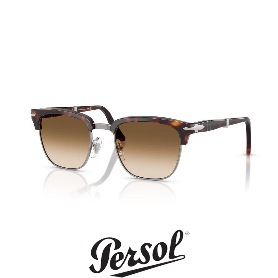 Persol ペルソール 3375S Col.24/51 茶×シルバー(レンズ:グラデーションブラウン) 折りたたみ式 ウェリントンタイプ サーモントブロー サングラス 正規輸入品 | persol