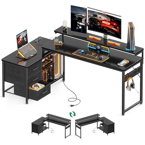 ODK パソコンデスク 引き出し付き ゲーミングデスク コンセント付き l  