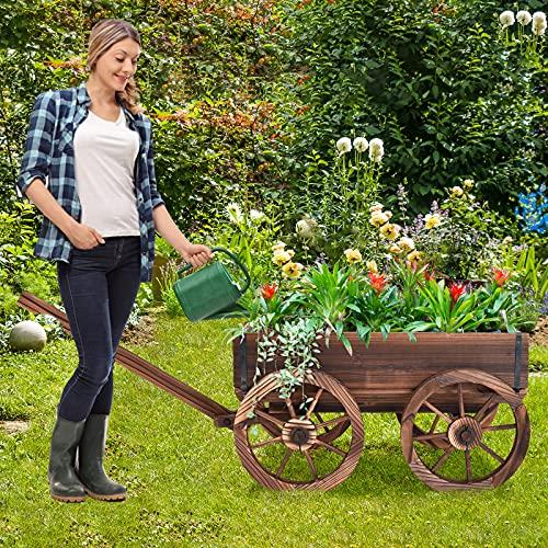 TANGKULA 馬車プランター 植木鉢 鉢 プランター 可移動 花台 TANGKULA 馬車プランター 植木鉢 鉢 プランター 可移動 花台