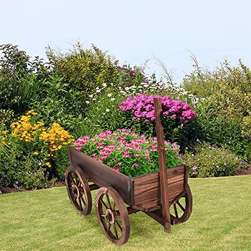 TANGKULA 馬車プランター 植木鉢 鉢 プランター 可移動 花台 TANGKULA 馬車プランター 植木鉢 鉢 プランター 可移動 花台