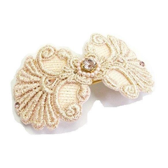 バレッタ 刺繍 リボン型 石付 10.3cm |  | 01