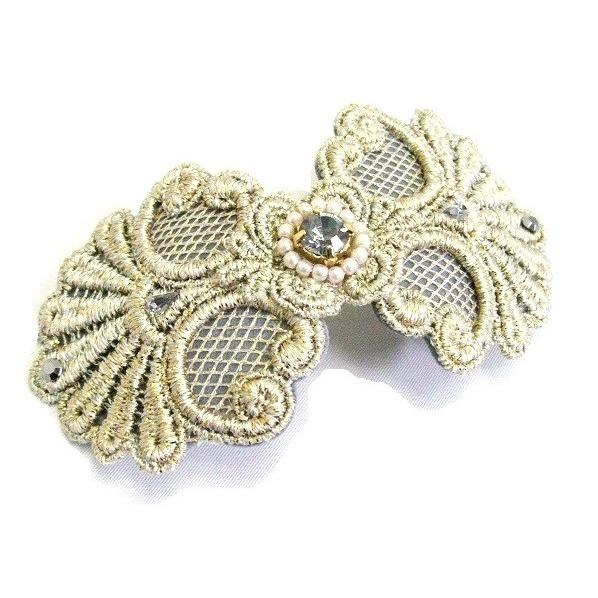 バレッタ 刺繍 リボン型 石付 10.3cm |  | 03