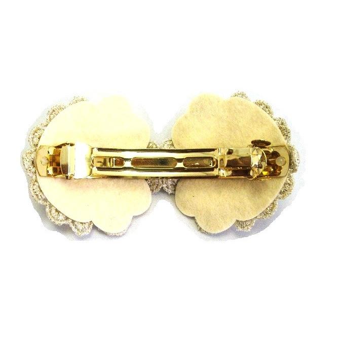 バレッタ 刺繍 リボン型 石付 10.3cm |  | 05