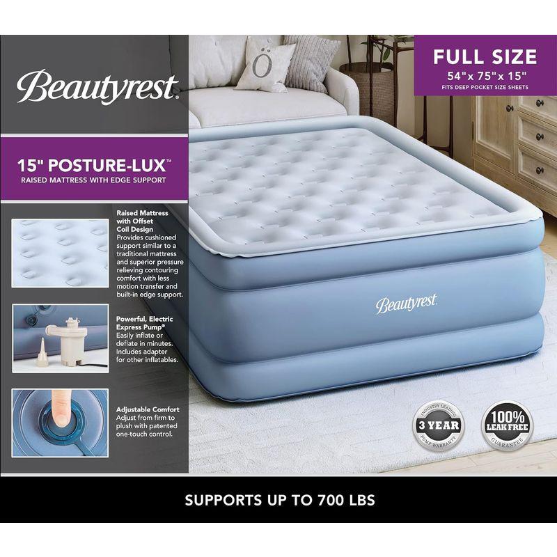 Beautyrest Posture Lux エアベッドマットレス エクスプレスポンプと盛り上がったエッジサポート付き 15インチ フル
