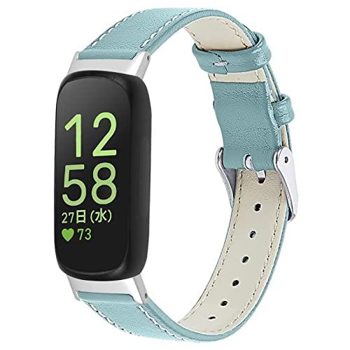 For Fitbit Inspire 3用 バンド 本革製 軽量ソフト Inspire 3 専用設計替えベルト レザー革 男女兼用 サイズ調節可 ブルー | 