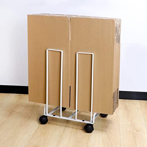FUNHOO 段ボールを定位置まとめる ダンボールストッカー ホワイト | ダンボールラック ダンボール収納 キャスター付き コンパクト シンプル おしゃれ | 